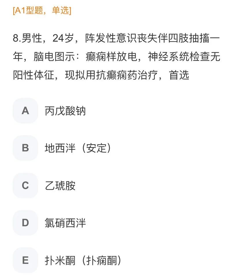 阵发性四肢抽搐伴意识丧失，首选抗癫痫药是？-医博网